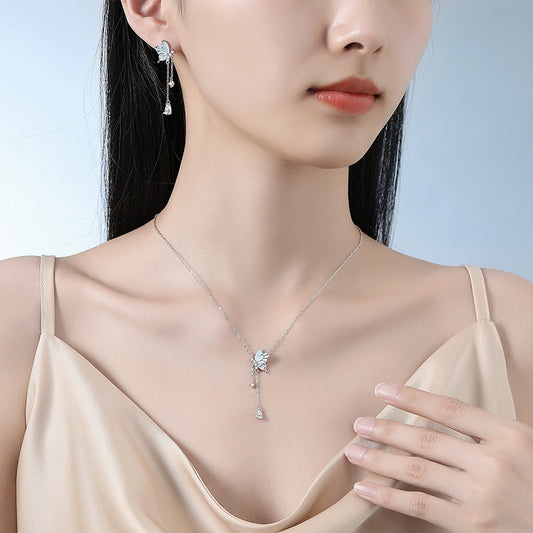 Sterling Silver S925 Butterfly Tassel Noctilucent Necklace