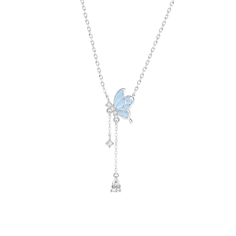 Sterling Silver S925 Butterfly Tassel Noctilucent Necklace
